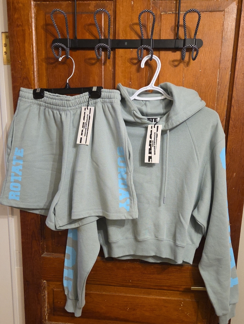 Cropped Hoodie & Shorts Set in Sage Green - Rotate (Women)
